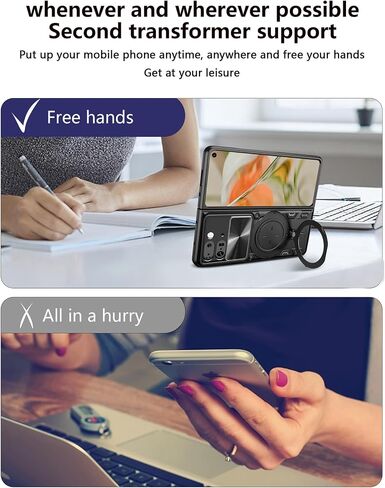 حافظة Ysnzaq Armor لهاتف Google Pixel 9 Pro Fold مع مسند قابل للدوران، حافظة هاتف واقية مقاومة للصدمات من الدرجة العسكرية مع غطاء كاميرا منزلق لهاتف Google Pixel 9 Pro Fold CQ أسود in Kuwait