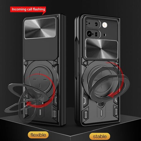 حافظة Ysnzaq Armor لهاتف Google Pixel 9 Pro Fold مع مسند قابل للدوران، حافظة هاتف واقية مقاومة للصدمات من الدرجة العسكرية مع غطاء كاميرا منزلق لهاتف Google Pixel 9 Pro Fold CQ أسود in Kuwait