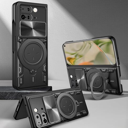 حافظة Ysnzaq Armor لهاتف Google Pixel 9 Pro Fold مع مسند قابل للدوران، حافظة هاتف واقية مقاومة للصدمات من الدرجة العسكرية مع غطاء كاميرا منزلق لهاتف Google Pixel 9 Pro Fold CQ أسود in Kuwait