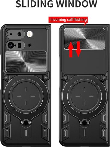 حافظة Ysnzaq Armor لهاتف Google Pixel 9 Pro Fold مع مسند قابل للدوران، حافظة هاتف واقية مقاومة للصدمات من الدرجة العسكرية مع غطاء كاميرا منزلق لهاتف Google Pixel 9 Pro Fold CQ أسود in Kuwait