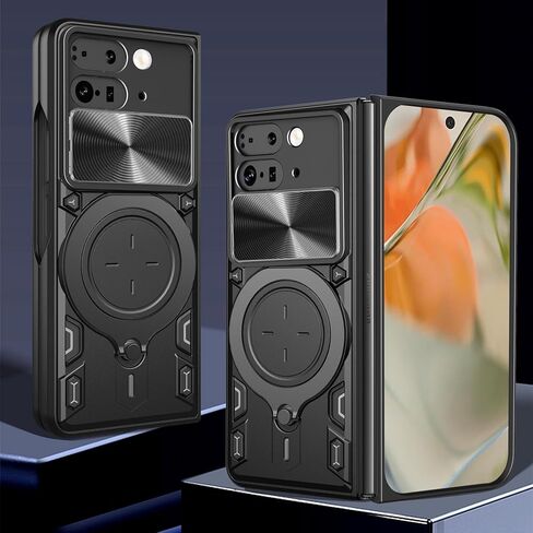 حافظة Ysnzaq Armor لهاتف Google Pixel 9 Pro Fold مع مسند قابل للدوران، حافظة هاتف واقية مقاومة للصدمات من الدرجة العسكرية مع غطاء كاميرا منزلق لهاتف Google Pixel 9 Pro Fold CQ أسود in Kuwait