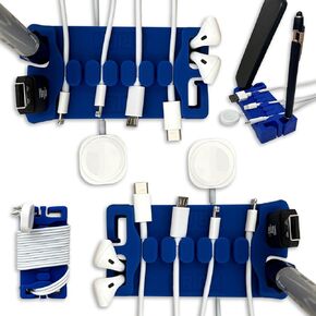 DeskBrick 2pk Heaviest Weighted Cord Organizer for Desktop - Phone Stand, Office Desk Organizer, Cable Management for Home - Multifunctional Gift for Men and Adults (Blue)