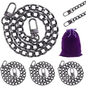 Swpeet 4Pcs Luxury Fashion 15.7 Inch Replacement Flat Chain Strap with Buckles Set, 0.4" Wide Enough 2.4mm Extra for Metal Shoulder Cross Body Bag Purse Replacement (Sliver, 15.7 Inch)