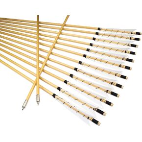 TTFLY FLETCHING 32 inch White Medieval Wooden Arrows Handmade Shaft Practice Targeting Arrow Archery for Recurve Longbow(Pack 12)
