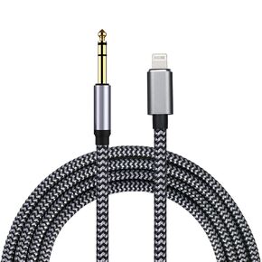 Lightning to 6.35mm 1/4 inch TRS Audio Stereo Cable for iPhone 14/13/12/XS/XR/8/7/iPad/iPod, Amplifier, Speaker, Headphone, Mixing Console 6.6 Feet