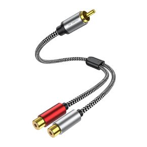 RCA Splitter - Nylon Braided RCA Splitter 1 Male to 2 Female, RCA Y Splitter Cable - 12-Inches