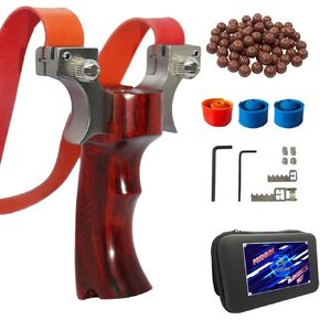 Luoyer® Hunting Slingshot Set Professional Sling Shot Kit with Clay Balls and Flat Rubber Bands for Adults for Outdoor Stainless Steel Catapult with Solid Wood Handle