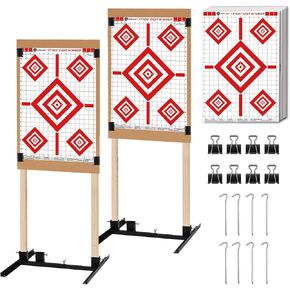 Atflbox 2 Pack Shooting Target Stand with 10pcs 17x25 Inch Sight in Paper Targets, Durable Paper Target Holder with Stable Adjustable Base for Cardboard Silhouette, H Shape, USPSA/IPSC, IDPA Practice