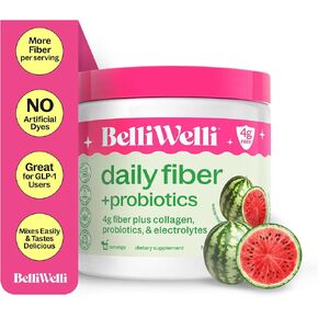 Daily Fiber Supplement Powder with Collagen, Probiotics & Electrolytes | Supports Digestive Health, Gut Balance & Debloating | Watermelon | 16 Servings
