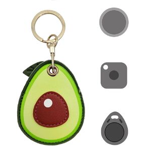 Universal Smart Tag Holder Fit for Tile Mate, AirTag, Galaxy SmartTag, eufy SmartTrack Link, Key Fob, Leather Cute Air Tracker Case with Key Rings, (Strawberry)
