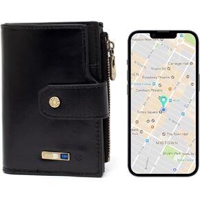 Anti-Lost Bluetooth Wallet Tracker & Finder, Minimalist trackable Wallet for Men, Leather Wallet Credit Card Holder (Carbon Black)