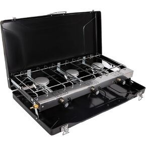 3-Burner Propane Camping Stove 19800 BTUs, Portable Camp Stove with 3 Adjustable Burners and Push-Button Instant Ignition, Portable Camping Grill, Built-in Carrying Handle
