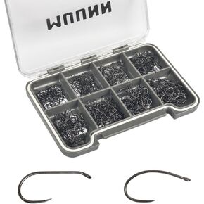 240Pcs Fly Tying Hooks Assortment, Barbless Fishing Hook Trout, Curved Nymph Hooks and Dry Fly Fishing Hooks Fly Tying 10# ~18# with Fly Box