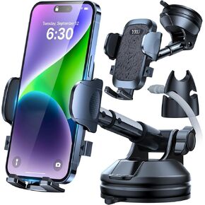YRU [True Military-Grade Car Phone Holder [2024 Upgraded Rotatable Strongest Suction Cup] Cell Phone Mount for Dashboard Windshield Truck Cradle Dash Stand for iPhone 15 14 13 12 Pro Max, Black