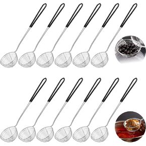 12 Pieces Hot Pot Strainer Scoops, 2.5 Inch Stainless Steel Spider Strainer Skimmer, Hot Pot Ladle with Insulated Handle for Kitchen Cooking Frying Food