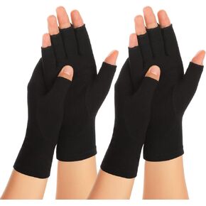 2 Pairs Arthritis Compression Gloves for Women Men, Carpal Tunnel Pain Relief, Fingerless for Typing Both Hands