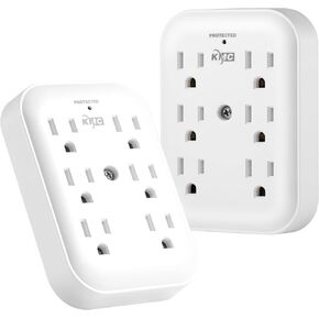 KMC Surge Tap 6-Outlet Wall Plug Extender 2-Pack, 840J Surge Protector Outlet, Wall Outlet Extender, Multi Plug Outlet Splitter, Multiple Plug Outlet Adapter, ETL/UL Certified, White