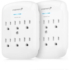 Fosmon 6-Outlet Power Strip Surge Protector 1200 Joules, Wall Mount Adapter Tap, Multi-Plug Outlet Wall Charger Extender, Charging Station, ETL Listed for Home, Dorm Room & Office (2 Pack) - White