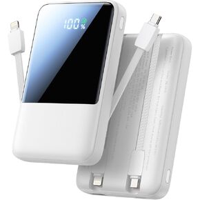 Aioneus Portable Charger, 22.5W 10000mah Fast Charge Power Bank 2 Built in Cables USB Battery Pack Travel Charger Cell Phone Battery USB C Battery Bank for iPhone 16 15 14 13/Samsung S24 S23/Android