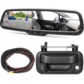 RED WOLF Tailgate Backup Camera + 7" Rear View Mirror Screen Monitor Fit for Ford 2004-2014 F150/ 2009-2016 F250/F350 Pickup Trucks 4.3" Mirror Video LCD, Reverse Adjustable Parking Line Safety