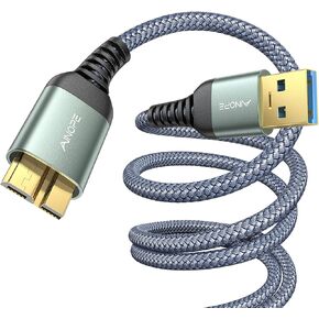 كابل محرك الأقراص الصلبة الخارجي AINOPE بطول 3.3 أقدام، سلك نقل بيانات سريع مضفر من النايلون المتين، كابل Micro B إلى USB 3.0 متوافق مع Samsung Galaxy S5/Note 3/Note Pro 12.2، كاميرا Canon، محرك الأقراص الصلبة Seagate in Kuwait