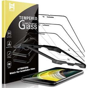 HATOSHI 3 Pack Screen Protector Designed for iPhone SE 2022 (3rd Gen), iPhone SE 2020 (2nd Gen), iPhone 8/7/6, 4.7-inch 9H HD Tempered Glass Film, Easy Installation Alignment Tray Case Friendly