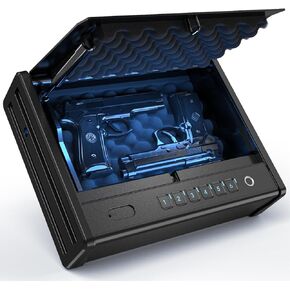 Biometric gun safe for handgun, Quick Access Fingerprint ＜1s Pistol Safe, Gun Lock Box Gun for Cloakroom Bedroom Nightstand and Car, Black Safe Box, Carbon Steel Construction