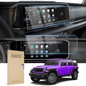 2PCS 2024 2025 Jeep Wrangler Screen Protector JL/4XE/Gladiator Custom Fit for 12.3Inch Tempered Glass Protective Film for 2024 Wrangler Accessories Anti-Scratch 9H Tempered Glass