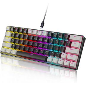 abucow Mechanical Keyboard Wired 60% Gaming Keyboard with Colorful Backlit Custom 63 Swappable keycaps (Gray-Black)