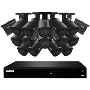 Lorex 4K 8MP 16-Camera Capable (Wired or Fusion Wi-Fi) 4TB PoE NVR System w/ 16 Metal Bullet IP Cameras - Color Night Vision, Smart Motion Detection (Person/Vehicle), IP67, Listen-in Audio (Black)