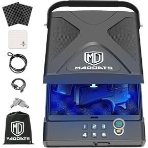Car Gun Safe, Portable Biometric Safes for Pistols with Cable, Fingerprint & Keypad & Key Access Handgun Lock Box for Vehicle Travel Home