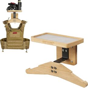 OneTigris Tactical Vest Hanger - Multipurpose Tactical Gear Wall Mount Rack, Solid Wood Plate Carrier Holder with Top Tray for Tactical Equipment Motorcycle Football Skating Gear Display & Storage