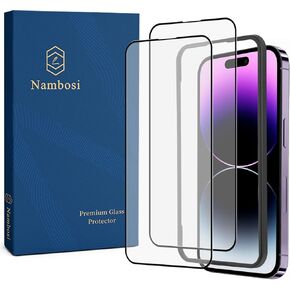 Full-Coverage Glass Screen Protector for iPhone 14 Pro,Tempered Glass, Anti Fingerprint,Scratch Resistant,Strong and Durable,2-Pack