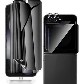 [2 Sets 6 Pack] for Samsung Galaxy Z Flip 5 Privacy Screen Protector, Internal Anti-Spy Film + Outer Privacy Glass Screen Protector + Metal Camera Lens Protector, Anti-Scratch, Anti-Spy