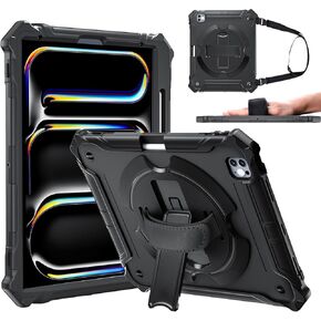 ZtotopCases for iPad Pro 13 Inch Case 2024 (M4) 7th Generation with Pencil Holder, Shockproof Full Body Drop Protective for ipad 13 pro case with 360° Rotating Hand Strap & Stand, Black