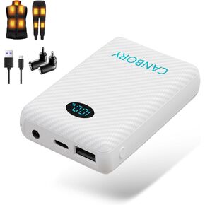 Heated Vest Battery with LED Display, 𝟏2𝟎𝟎𝟎𝐦𝐀𝐡 7.4V/5V Rechargeable Power Bank with DC/USB/Type-C Output, Upgraded Compatible with Major Heated Clothing Brands
