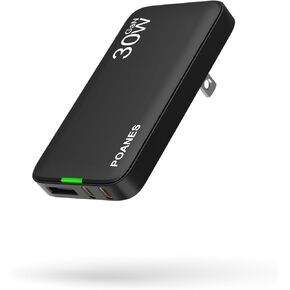 65W GaN USB C Charger, 3 Port Flat USB C Wall Charger with USB C and USB A, Fast Charging USB C Block, Slim USB C Charger PD3.0&PPS, Foldable Plug to Travel for Laptops, Tablets, Phone(Black-65W)