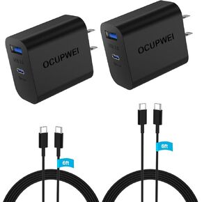 [2-Pack] USB C Charger, for iPhone 16 Charger, 20W Dual Port USB Fast Wall Charger with 6ft&6ft USBC Cable, USB C Charger Block for iPhone 16/15/14 Plus/Pro/Pro Max/iPad Pro & More(Black)
