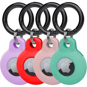 Kanya Silicone Case Compatible with AirTag,4 Pack Soft Anti-Scratch Shockproof Protective AirTag Skin Cover Holder with Keychain Carabiner for Apple AirTag (Black+Red+Pink+Light Green), 4 Packs-B