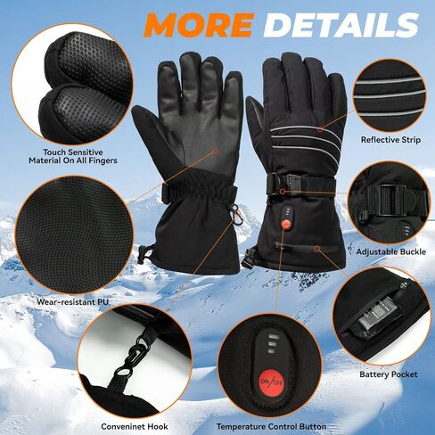 Heated Gloves, Heated Gloves for Men Rechargeable 7.4V 3200MAh Battery Heated Gloves for Women, Touchscreen Mens Heated Gloves Lasts 6Hrs & 3Gears, Womens Heated Gloves for Winter Work & Ski Gloves in Saudi Arabia