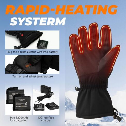 Heated Gloves, Heated Gloves for Men Rechargeable 7.4V 3200MAh Battery Heated Gloves for Women, Touchscreen Mens Heated Gloves Lasts 6Hrs & 3Gears, Womens Heated Gloves for Winter Work & Ski Gloves in Saudi Arabia