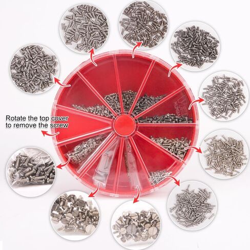 1000 قطعة/المجموعة/مجموعة مسامير مشقوقة مسامير ساعة براغي بصرية مجموعة مسامير مسطحة متقاطعة مع صندوق تخزين in Kuwait