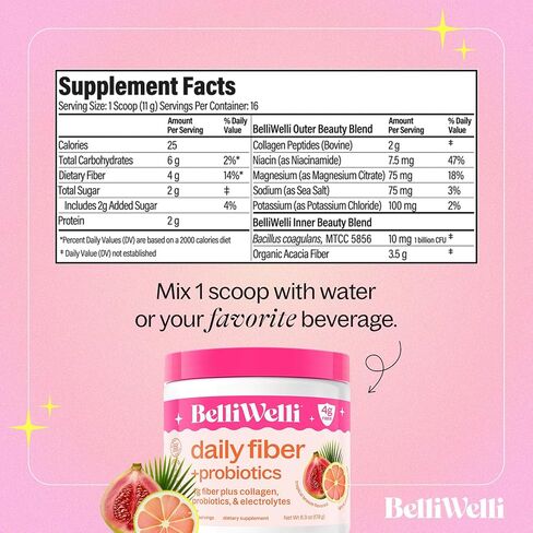 Daily Fiber Supplement Powder with Collagen, Probiotics & Electrolytes | Supports Digestive Health, Gut Balance & Debloating | Watermelon | 16 Servings in Kuwait