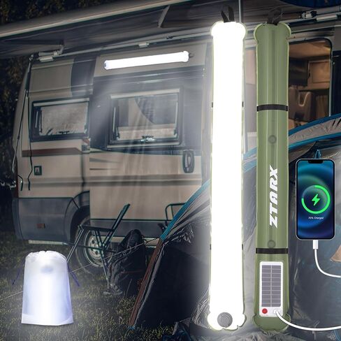 Solar Camping Lights Bars 33.5IN/85CM Tent Lights Rechargeable 4000mAh Foldable Inflatable for Outdoor IP66 Waterproof LED Tube Light for Camping, Hiking, Travel and More in Saudi Arabia