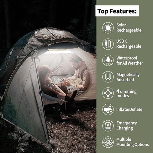 Solar Camping Lights Bars 33.5IN/85CM Tent Lights Rechargeable 4000mAh Foldable Inflatable for Outdoor IP66 Waterproof LED Tube Light for Camping, Hiking, Travel and More in Saudi Arabia