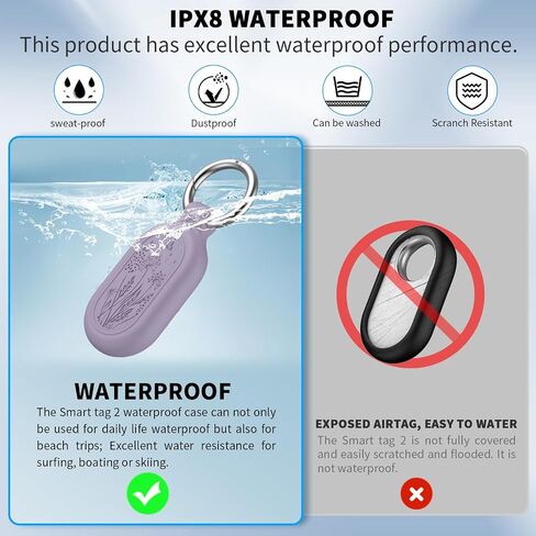 2 Pack for Galaxy SmartTag2 Case, TUDIOW Waterproof Full Protective Silicone Case Anti-Lost Scratch Resistant Protective Cover for Smart tag2 for Keys Pets Luggage Wallet (Pink+Purple) in Kuwait