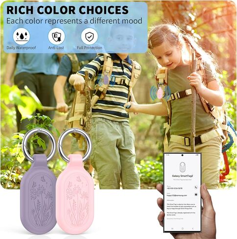 2 Pack for Galaxy SmartTag2 Case, TUDIOW Waterproof Full Protective Silicone Case Anti-Lost Scratch Resistant Protective Cover for Smart tag2 for Keys Pets Luggage Wallet (Pink+Purple) in Kuwait