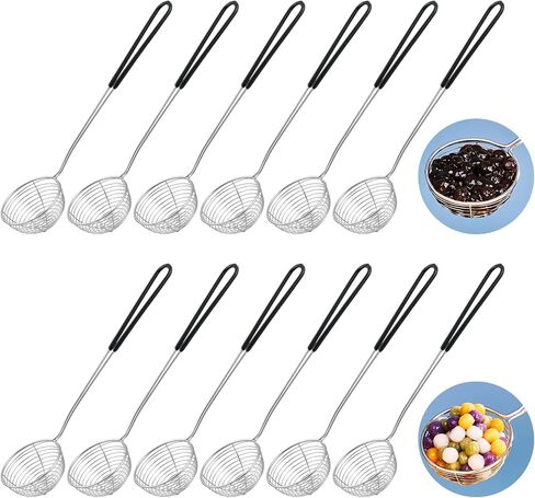 12 Pieces Hot Pot Strainer Scoops, 2.5 Inch Stainless Steel Spider Strainer Skimmer, Hot Pot Ladle with Insulated Handle for Kitchen Cooking Frying Food in Saudi Arabia