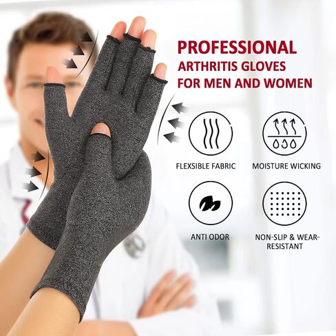 2 Pairs Arthritis Compression Gloves for Women Men, Carpal Tunnel Pain Relief, Fingerless for Typing Both Hands in Saudi Arabia