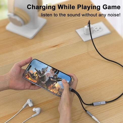 محول كابل شاحن وسماعة رأس لايتنينج إلى 3.5 ملم جاك 2 في 1، 【معتمد من Apple MFi】 موزع محول سماعات الأذن يدعم الموسيقى + الشحن + HiFi + ميكروفون + التحكم لهاتف iPhone 14 Pro Max/14 13 12 11 in Kuwait